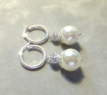 Load image into Gallery viewer, Sterling silver hoop white pearl drop earrings