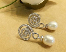 Load image into Gallery viewer, Natural White Pearl and White Topaz Gemstone Drop Earrings - butlercollection