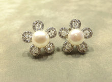 Load image into Gallery viewer, White pearl and white topaz gemstone stud earrings
