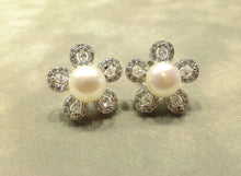 Load image into Gallery viewer, White pearl and white topaz gemstone stud earrings