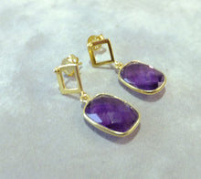 Load image into Gallery viewer, Amethyst gold drop earrings