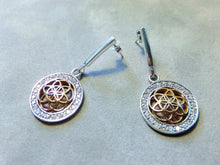 Load image into Gallery viewer, Side view of two tone sterling silver earrings