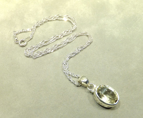 Green amethyst pendant necklace in sterling silver