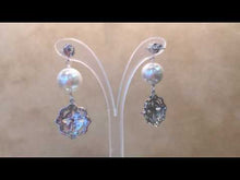 Load and play video in Gallery viewer, White pearl and crystal bridal earrings for woman
