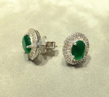 Load image into Gallery viewer, Indian Emeralds and White Topaz Gemstone Stud Earrings