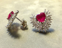 Load image into Gallery viewer, Ruby and white topaz gemstone earrings