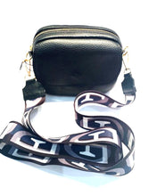 Load image into Gallery viewer, Black Italian leather crossover bag with Fabric strap 
