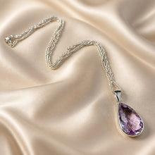 Load image into Gallery viewer, Sterling silver chain on a amethyst gemstone teardrop pendant
