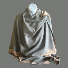 Load image into Gallery viewer, Beautiful revisable came and grey cashmere cape for women
