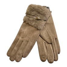 Load image into Gallery viewer, Beige ladies gloves with faux fur details
