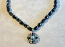 Load image into Gallery viewer, Black onyx gemstone necklace with multi gemstone pendant  in sterling silver
