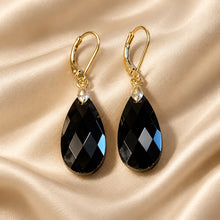Load image into Gallery viewer, Gold Filled Black Onyx teardrop shaped earrings
