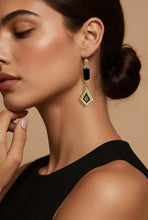 Load image into Gallery viewer, Black and gold diamond shape drop earrings
