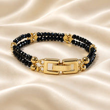 Load image into Gallery viewer, Black spinel gemstone bracelet with gold and crystal details

