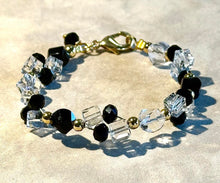Load image into Gallery viewer, Black and white gemstone woven bracelet
