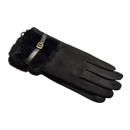 Black gloves with fur cuff trim for ladies