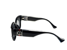 Load image into Gallery viewer, Black sun glasses with silver  and red details
