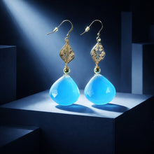 Load image into Gallery viewer, Blue drop Chalcedony dangle earrings in gold filled
