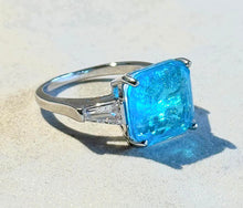 Load image into Gallery viewer, Silver ring with neon blue Paraiba tourmaline gemstone
