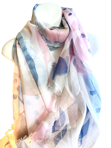 Summer blue and pink print on white background summer scarf