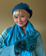 Load image into Gallery viewer, Blue knit beret hat for ladies

