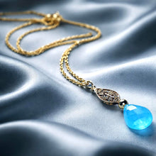 Load image into Gallery viewer, Blue chalcedony pendant necklace in gold filled
