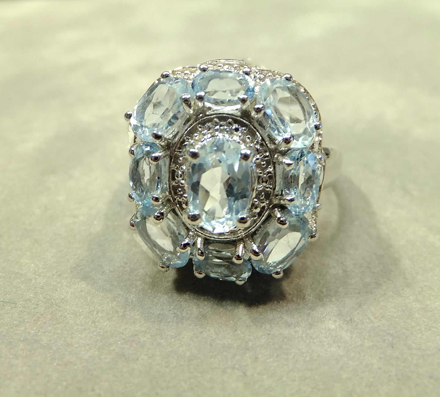 Blue topaz cluster gemstone ring