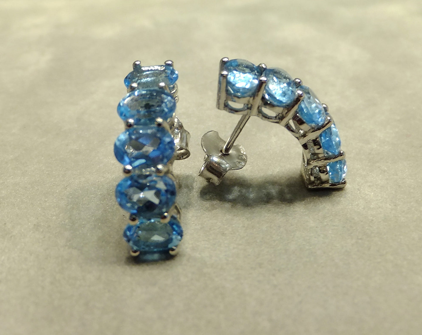 Blue topaz gemstone hoops earrings