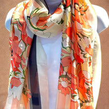 Load image into Gallery viewer, Bright floral print silk scarf

