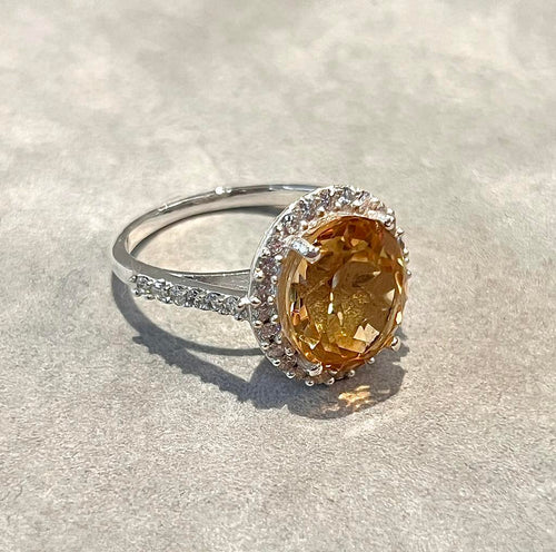 Citrine gemstone and white topaz gemstone ring