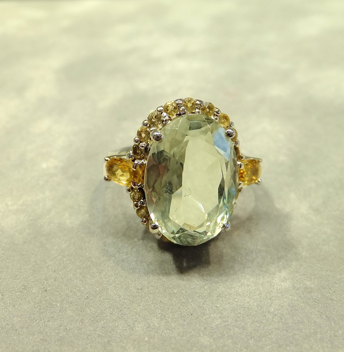 Oval Green Amethyst and Citrine Gemstone Ring
