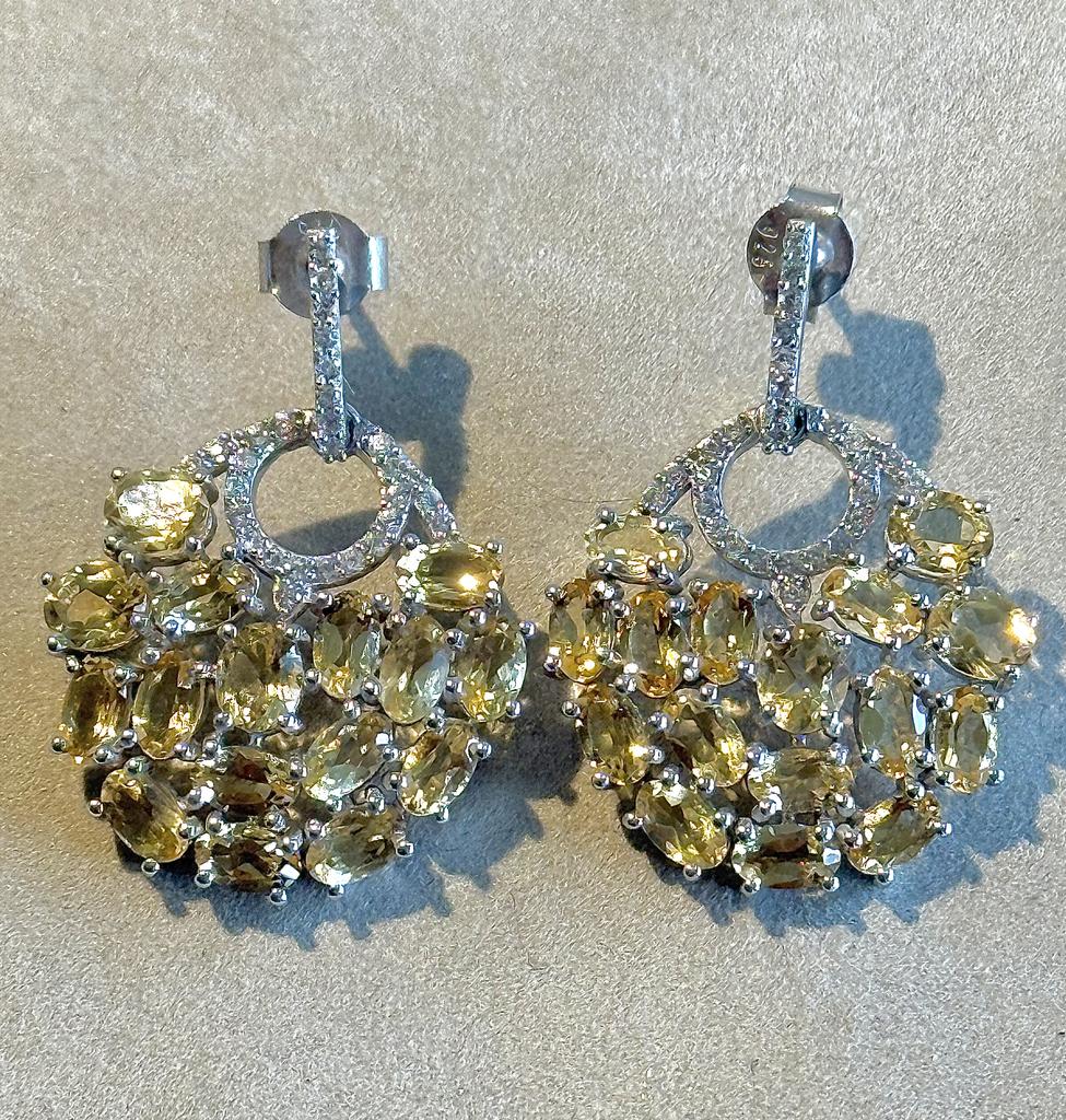 Citrine gemstone drop stud fan style earrings