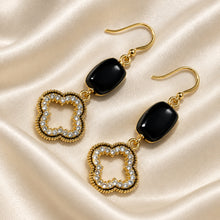 Load image into Gallery viewer, Gold filled clover leaf black onyx earrings
