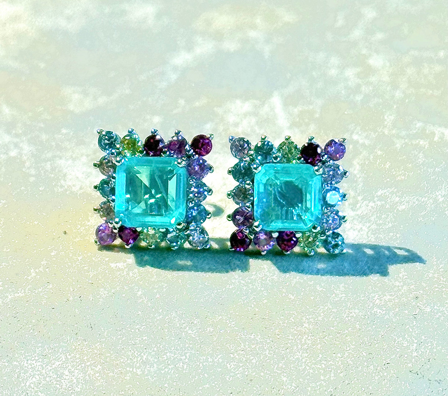 Colorful tourmaline stud gemstone earrings