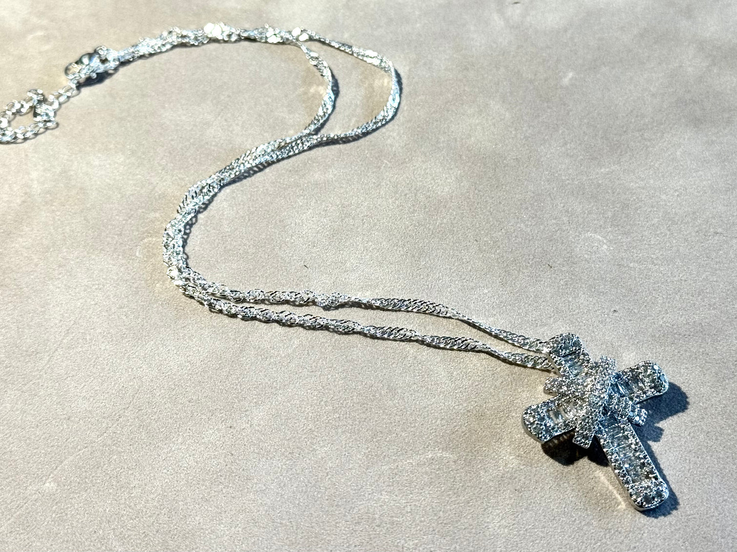 Crystal Cross pendant necklace in sterling silver