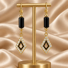 Load image into Gallery viewer, Drop diamond shaped black onyx earrings
