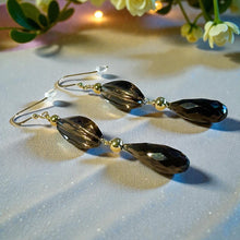 Load image into Gallery viewer, Drop smokey quartz gemstone earrings in gold filled
