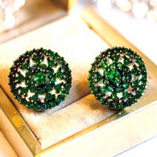 Load image into Gallery viewer, Green gemstone earrings on a gold display box
