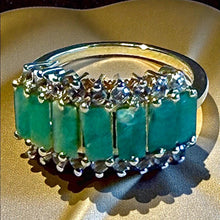 Load image into Gallery viewer, Emerald and white topaz gemstone ring in gold
