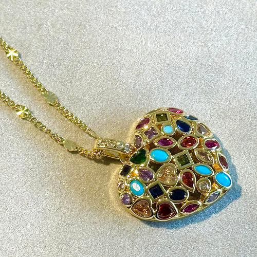 Gold Filled Gemstone heart necklac