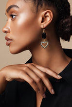 Load image into Gallery viewer, Gold filled heart shape drop earrings in black onyx gemstones
