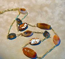 Load image into Gallery viewer, Long brown gemstone necklace in gold filled
