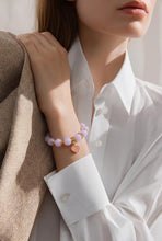 Load image into Gallery viewer, Pink Agate heart charm beaded bracelet in gold filled
