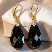 Load image into Gallery viewer, Gold filled teardrop earring with black onyx gemstones

