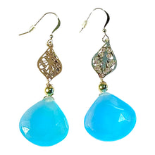 Load image into Gallery viewer, Gold filled blue chalcedony dangle earrings
