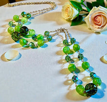 Load image into Gallery viewer, Long gold filled green gemstone beaded necklace
