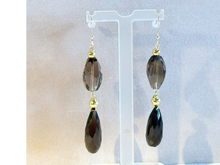 Load image into Gallery viewer, Gold filled smokey quartz gemstone drop earrings
