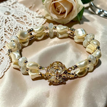 Load image into Gallery viewer, Golden pearl and crystal handmade bracelet
