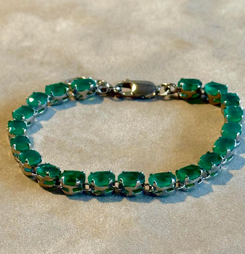 Green onyx gemstone tennis bracelet in sterling silver