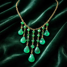 Load image into Gallery viewer, Green onyx gemstone necklace in gold
